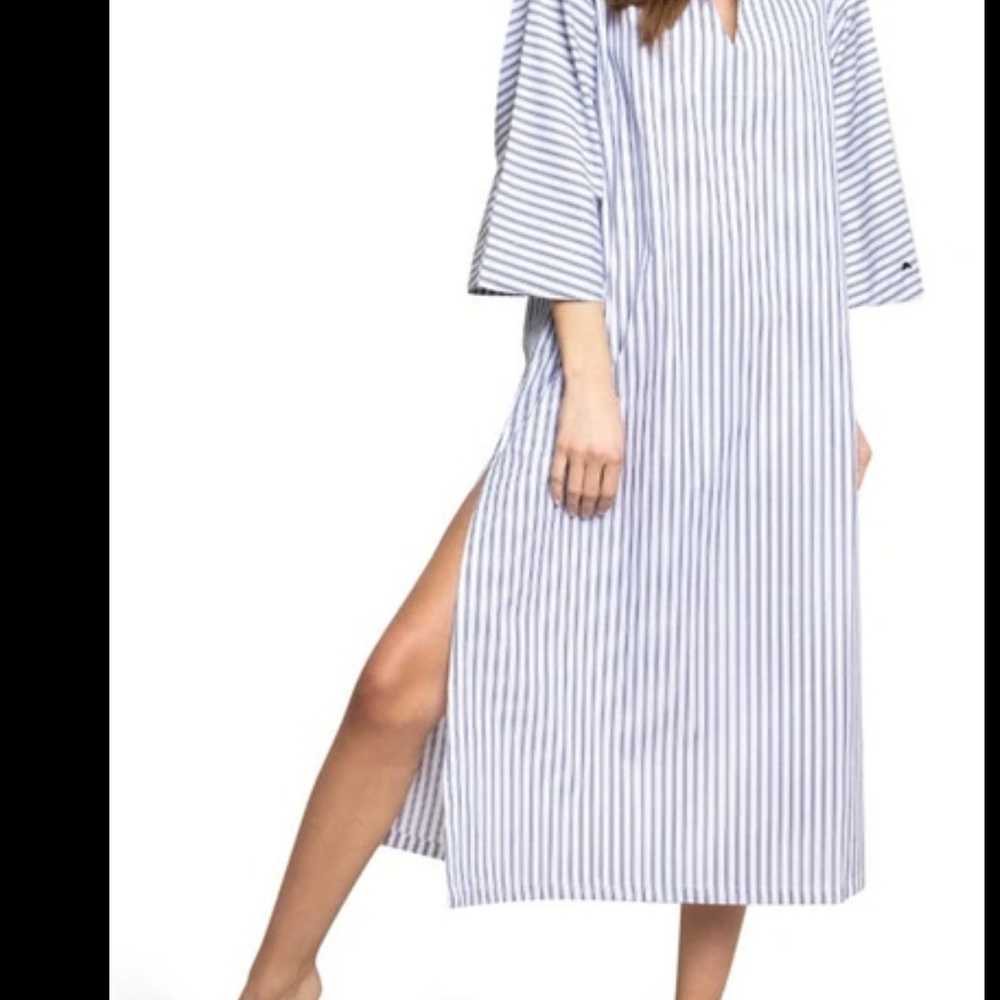 Petite Plume french Tickin Striped Cotton Navy Blue Women's Dress Size Xs